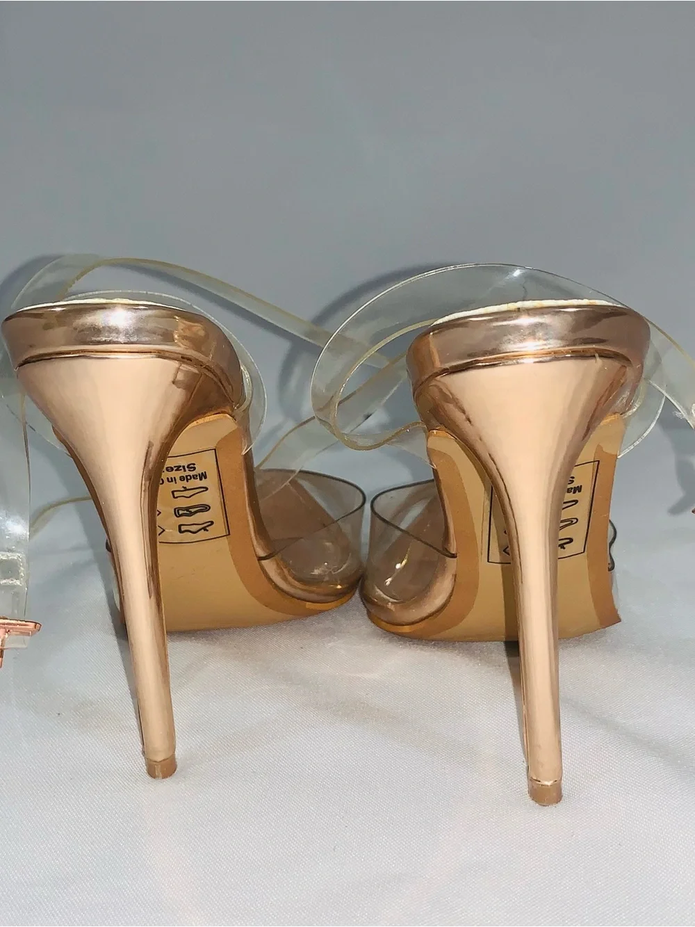 Shoe Republic LA Clear Strap Pointed Toe Heels in Rose Gold